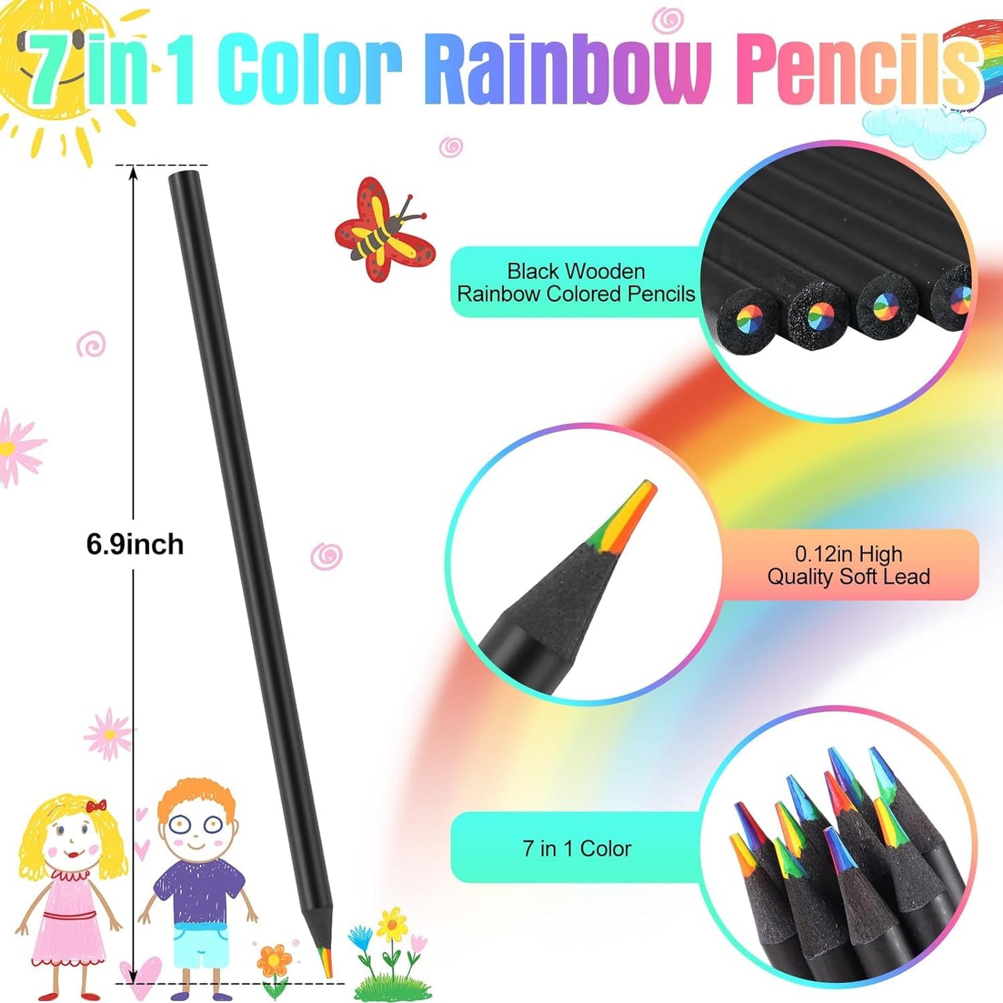 Rainbow Pencil Set for Drawing & Coloring.