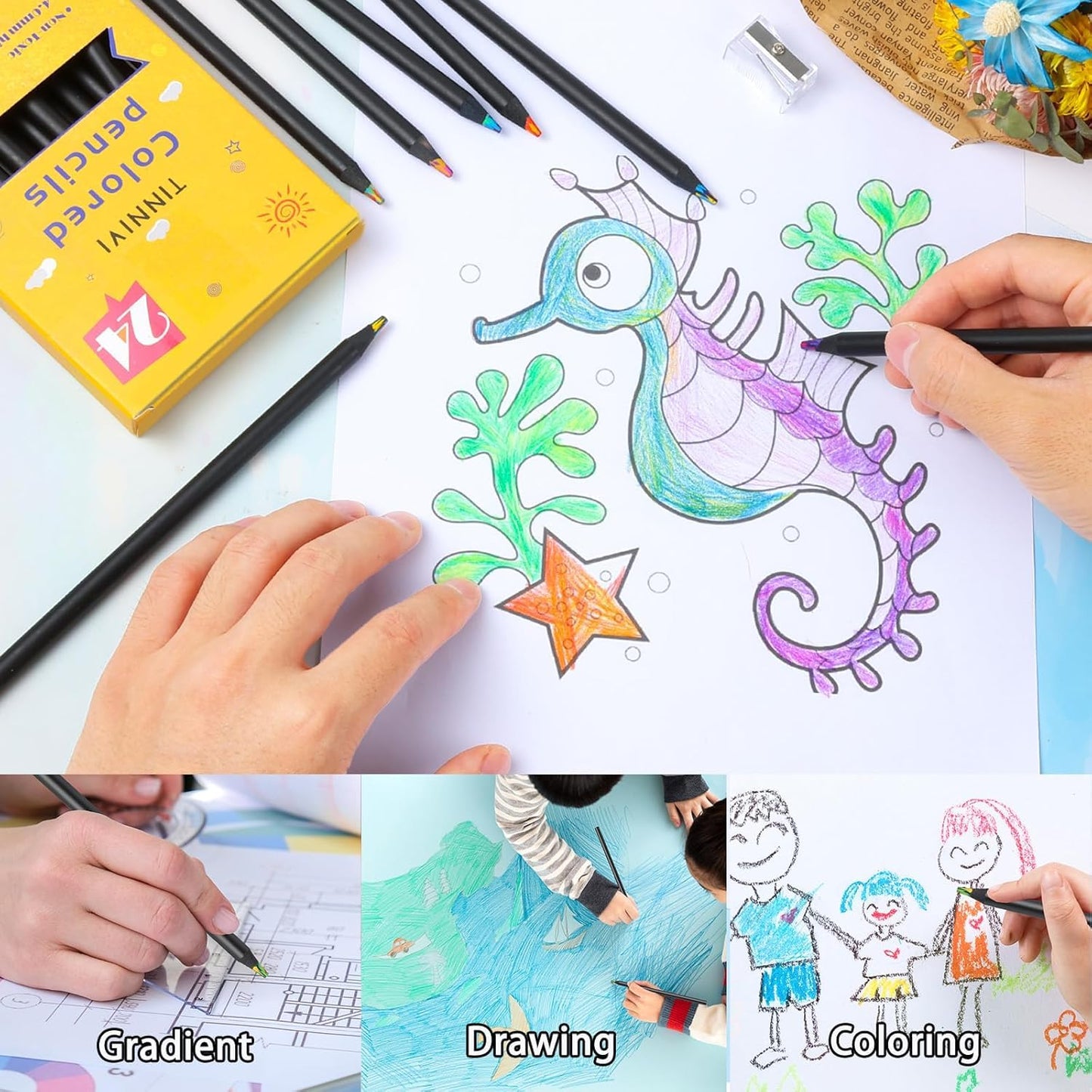 Rainbow Pencil Set for Drawing & Coloring.